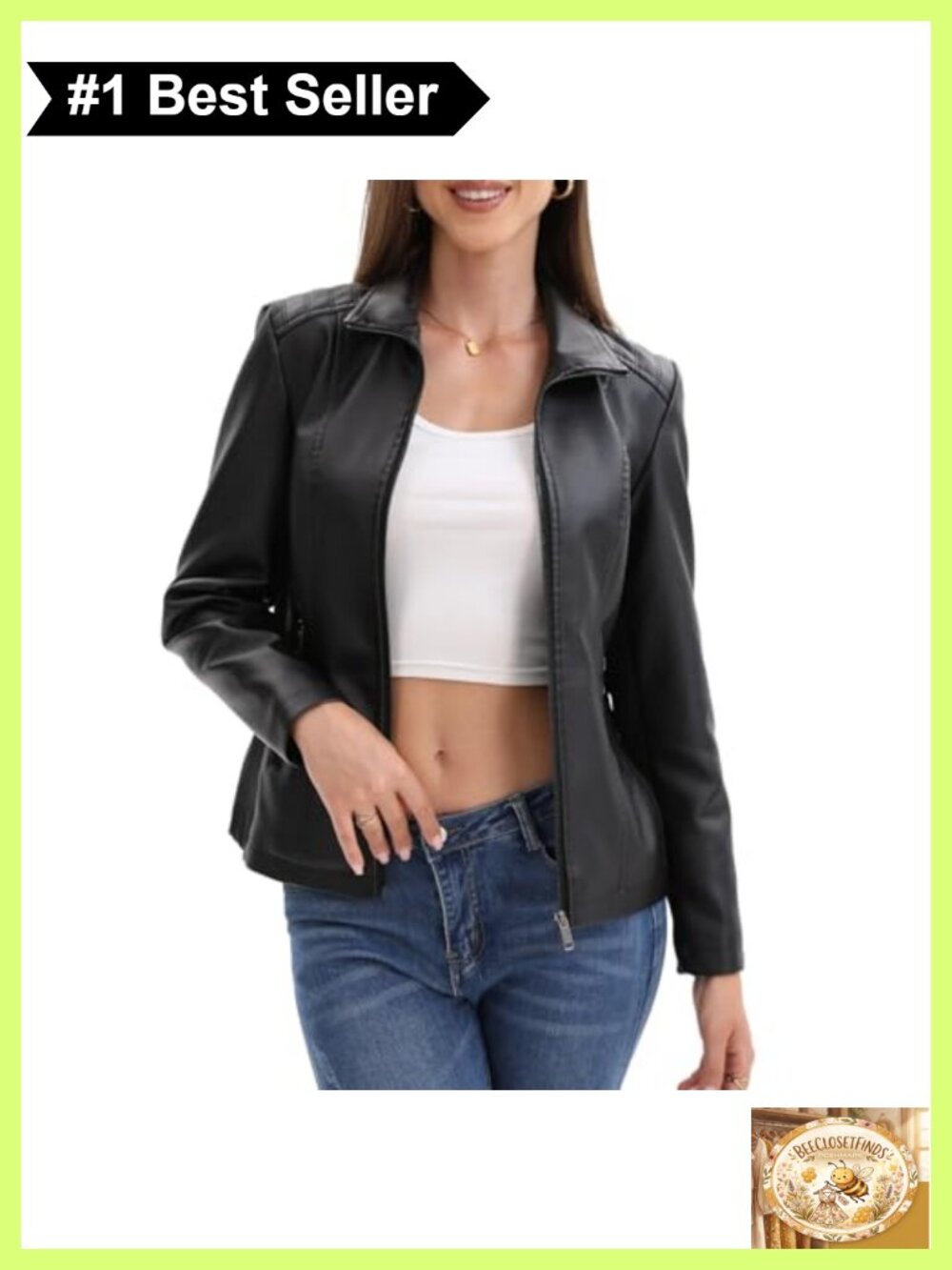 Faux Leather Jacket Womens Motorcycle Zip Up Moto Coat